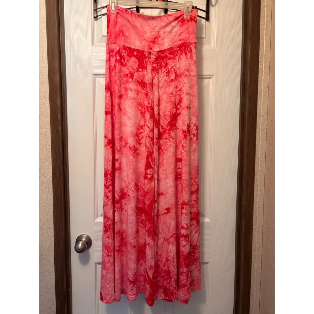 Johnny M Pink Tie Dye Wide Leg Palazzo Pants High Waist Red Medium NEW